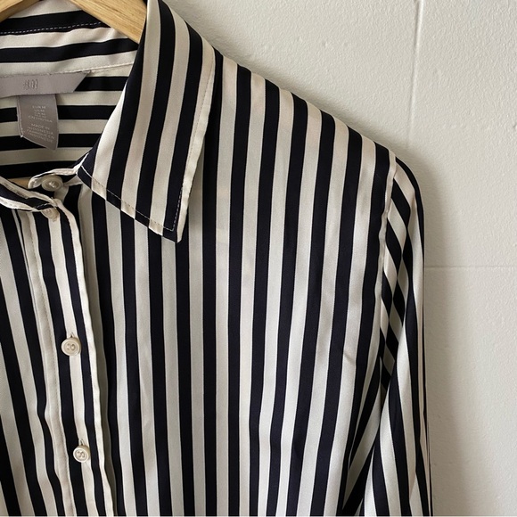 H&M Black and White Striped Satiny Shirt - Picture 4 of 10